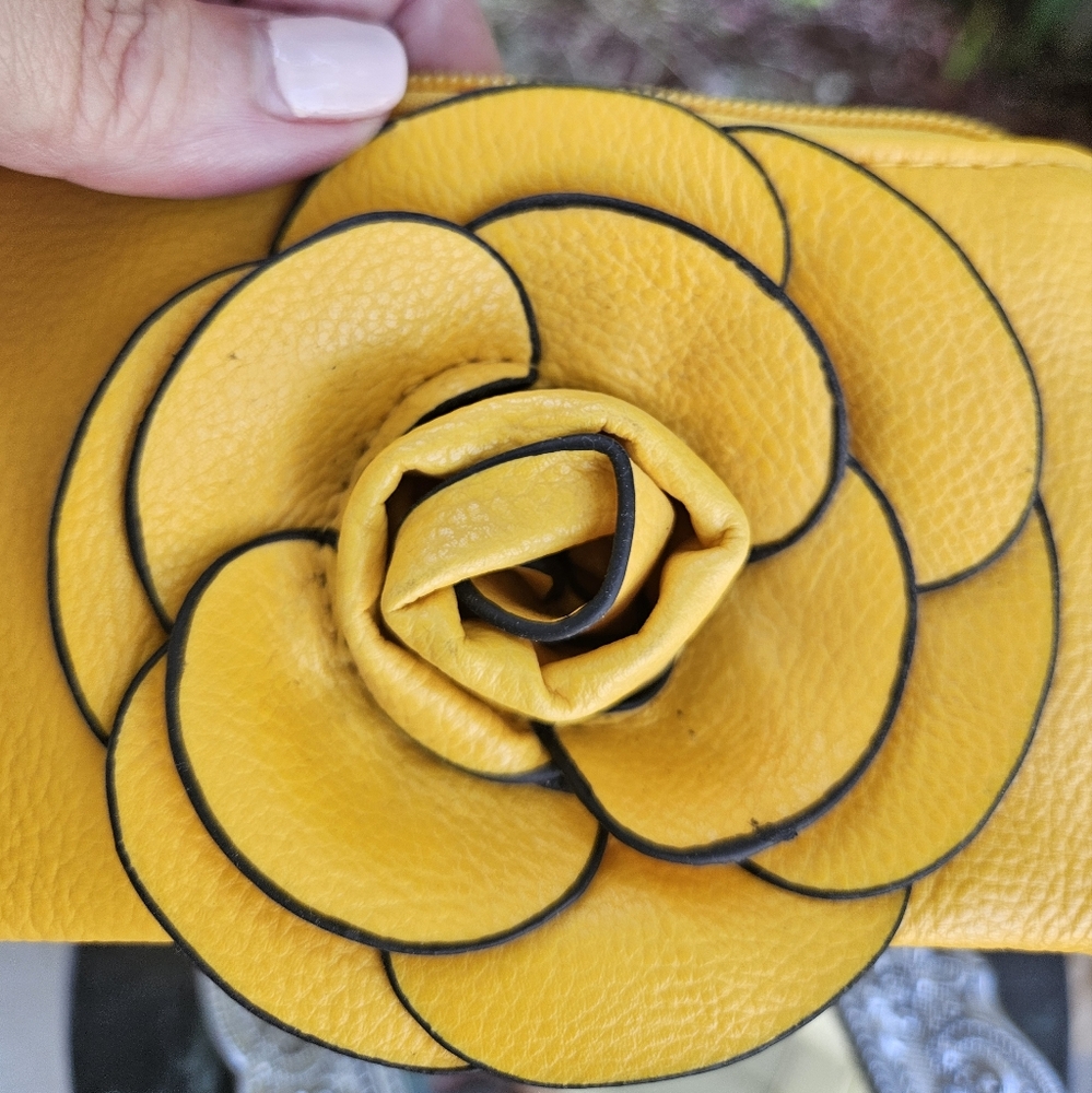 Just Fabulous Darling beautiful mustard yellow zip pouch with stunning flower